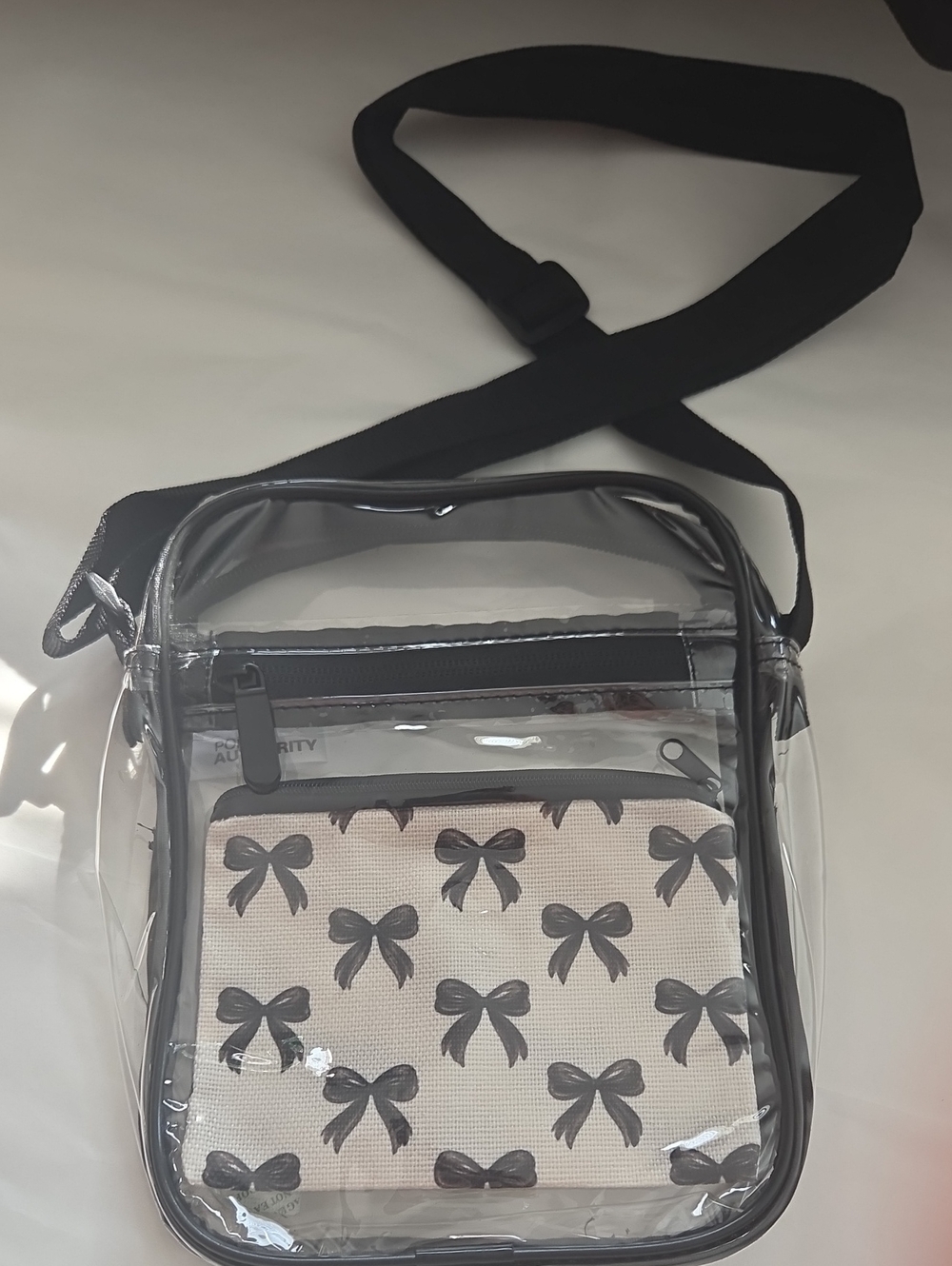 Port Authority Clear Crossbody with Black Bow Pouch